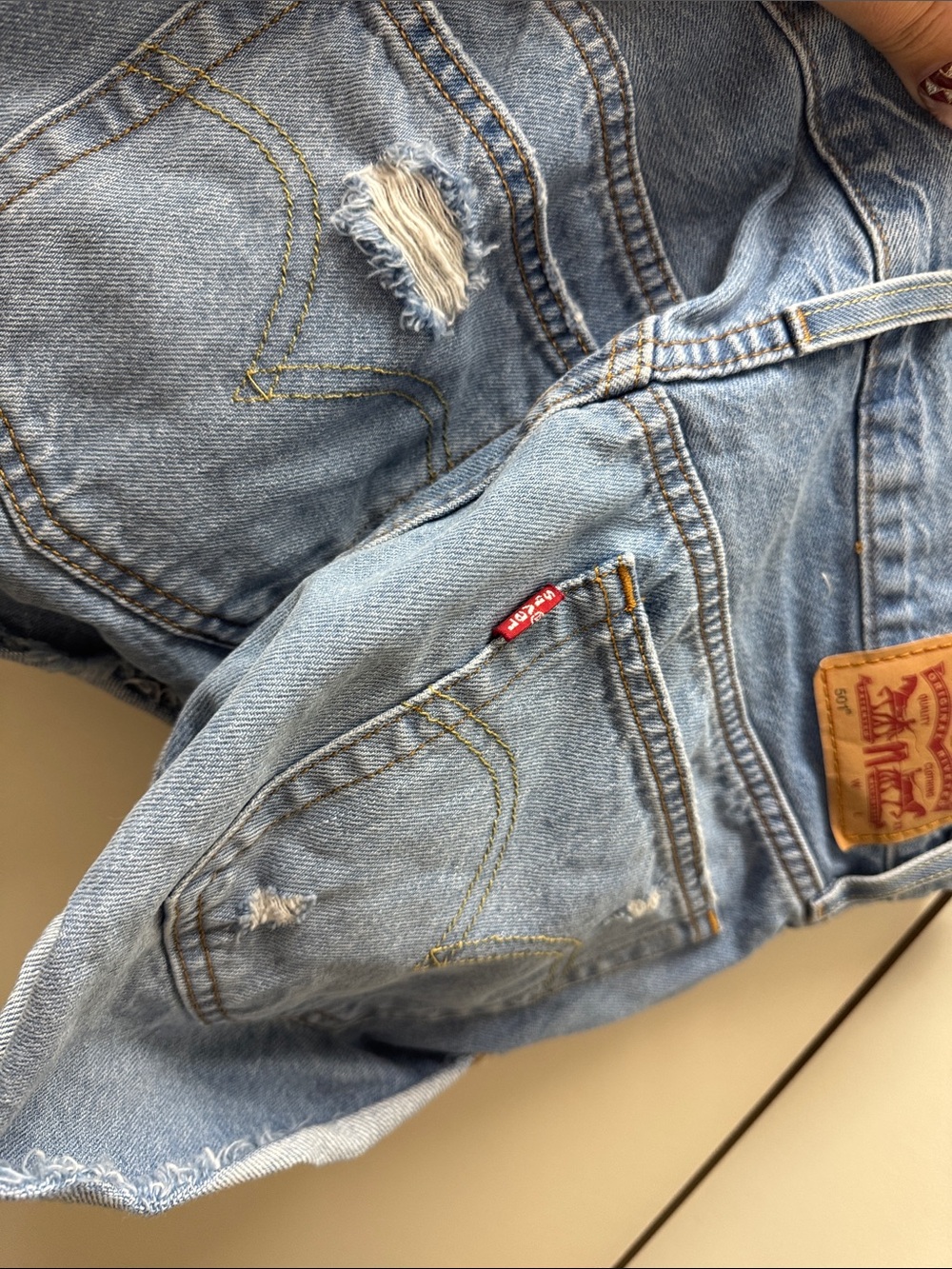 Levi's Light Blue Distressed Cutoff Denim Shorts - Picture 5 of 5
